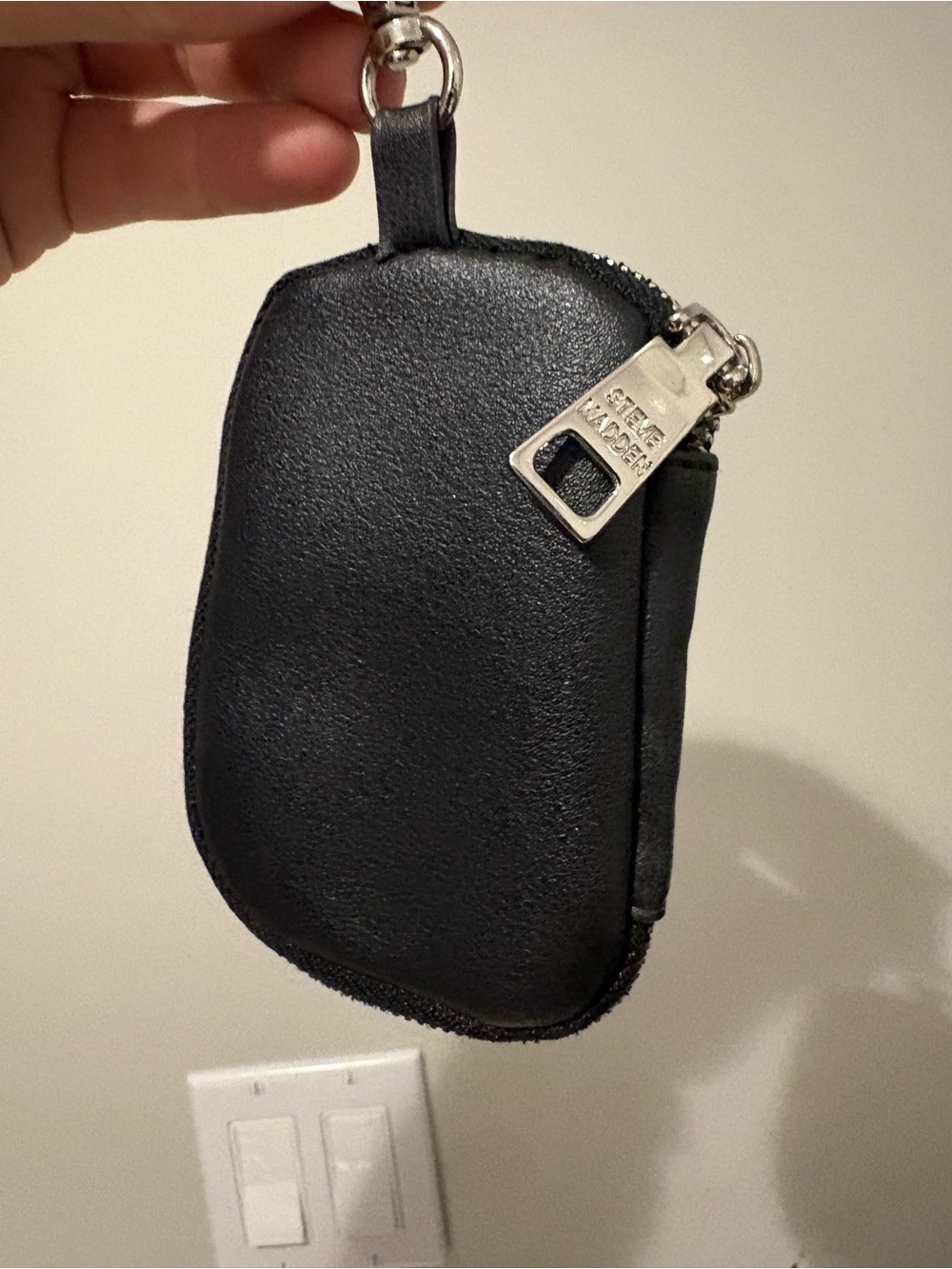 Steve Madden Black Leather Key Pouch with Metal Zip Pull